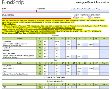 FundScrip Gift Card Order Form